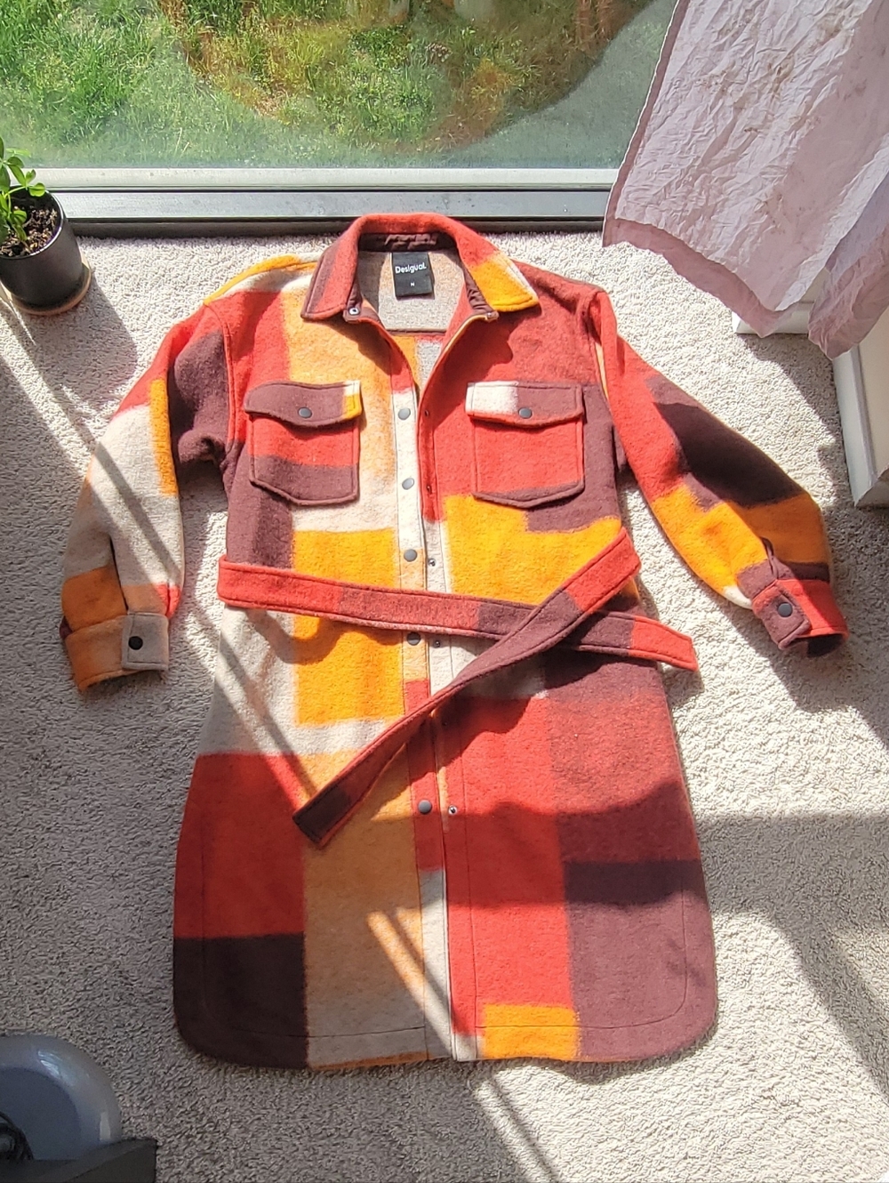 Desigual Red & Brown Wool-Blend Collared Jacket